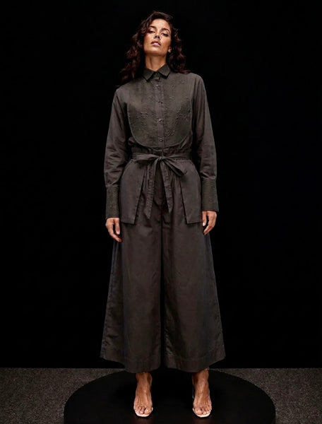 L/S Black Bib Front Blouse