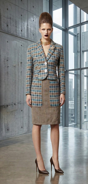 NOTCHED LAPEL SINGLE BREASTED JACKET + SKIRT