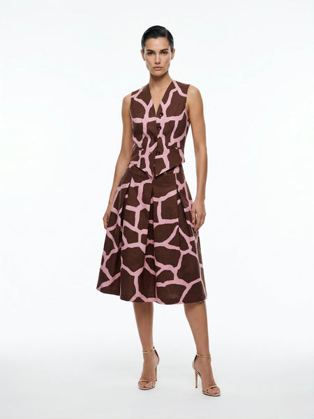 The GIGI - Full Pleated Drop-Waist Skirt (Pink & Brown Geo)