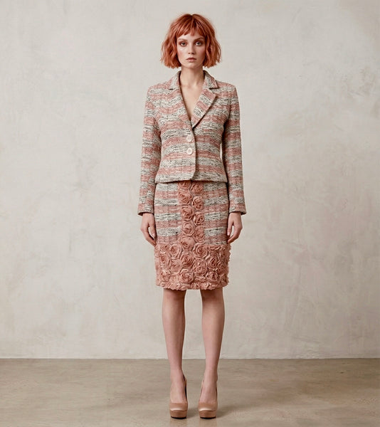 NOTCHED LAPEL SINGLE BREASTED JACKET + ROSE SKIRT