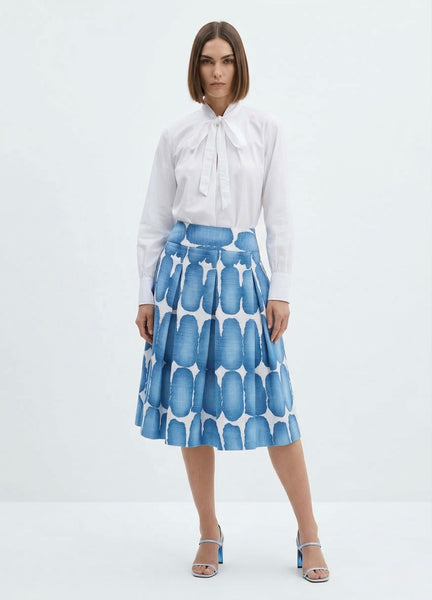 The GIGI - Full Pleated Drop-Waist Skirt (Blue & White)