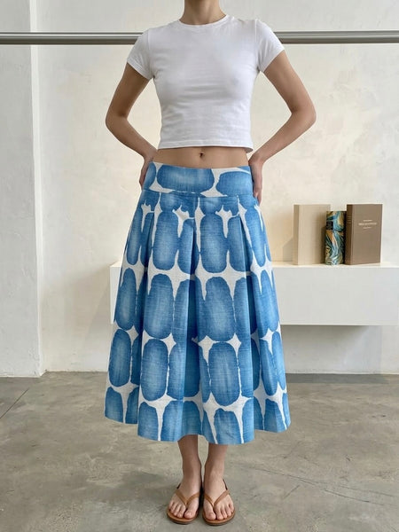 The GIGI - Full Pleated Drop-Waist Skirt (Blue & White)