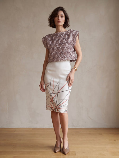 GEO WHITE PENCIL SKIRT