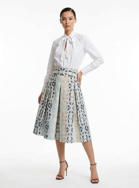 The GIGI - Full Pleated Drop-Waist Skirt (Blue & Tan Art)