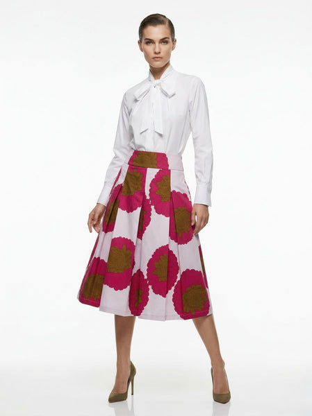 The GIGI - Full Pleated Drop-Waist Skirt (Pink Floral)