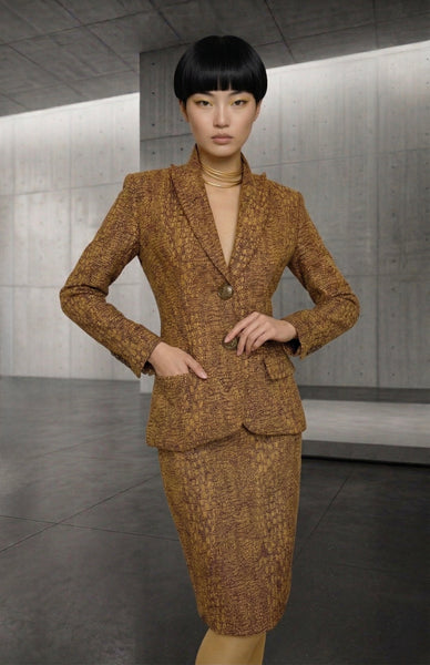RUST & GOLD PEAK LAPEL BLAZER + SKIRT