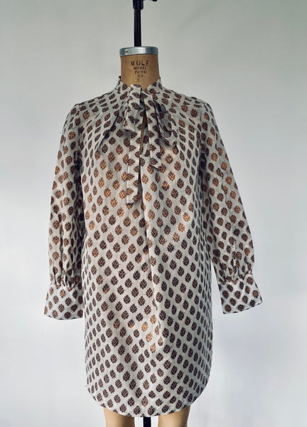 METALLIC TIE NECK DRESS
