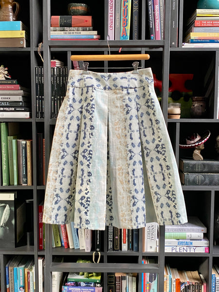 The GIGI - Full Pleated Drop-Waist Skirt (Blue & Tan Art)