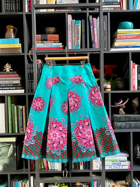 The GIGI - Full Pleated Drop-Waist Skirt (Turquoise Floral)