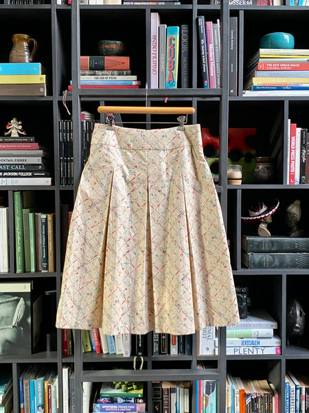 The GIGI - Full Pleated Drop-Waist Skirt (Tan Multi Color)