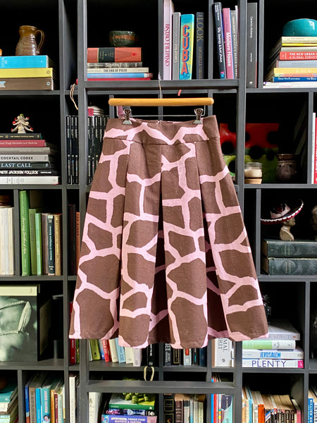 The GIGI - Full Pleated Drop-Waist Skirt (Pink & Brown Geo)