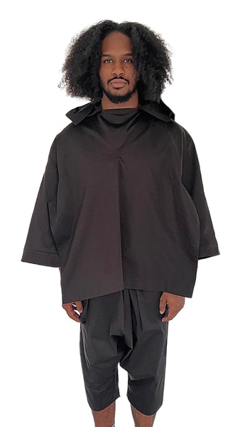 BLACK COTTON DROP CROTCH TRAVEL PANT (UNISEX)