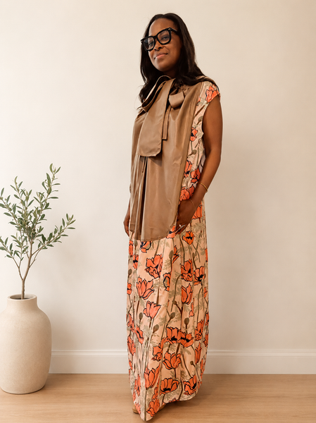 KEBOTAN - PINK & ORANGE FLORAL W BIBBED FRONT