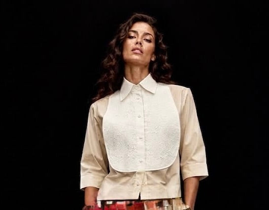 3/4 Sleeve Bib Front Blouse